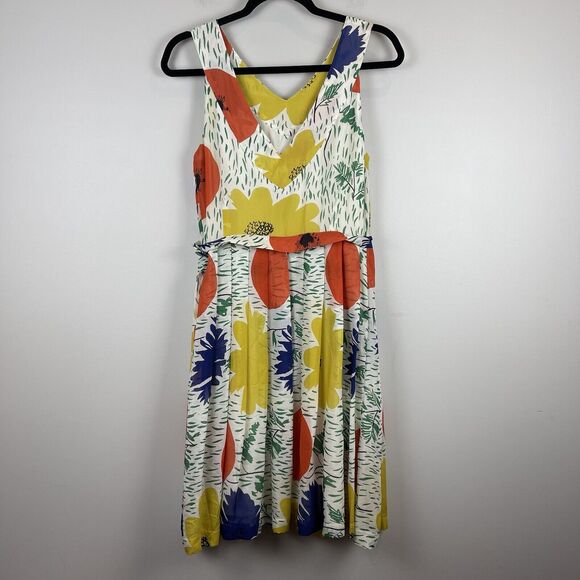 Girls From Savoy Anthropologie Women Silk Dress Size 6 Multicolor Primary Blooms - Picture 3 of 11